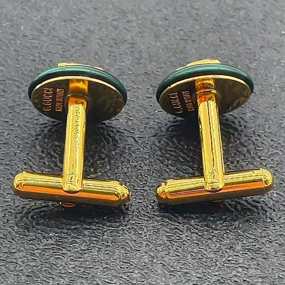 GUCCI Green Marble Cufflinks Gold Accents and Design COMES IN GUCCI BOX